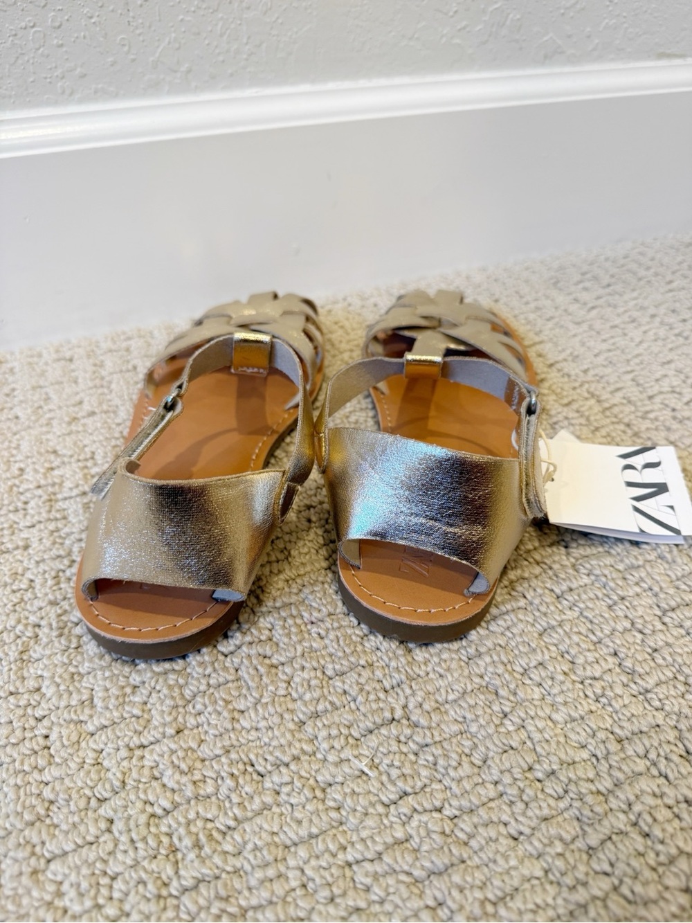 ZARA Gold Leather Fisherman Sandals NWT Women’s size 6.5 - Picture 4 of 6